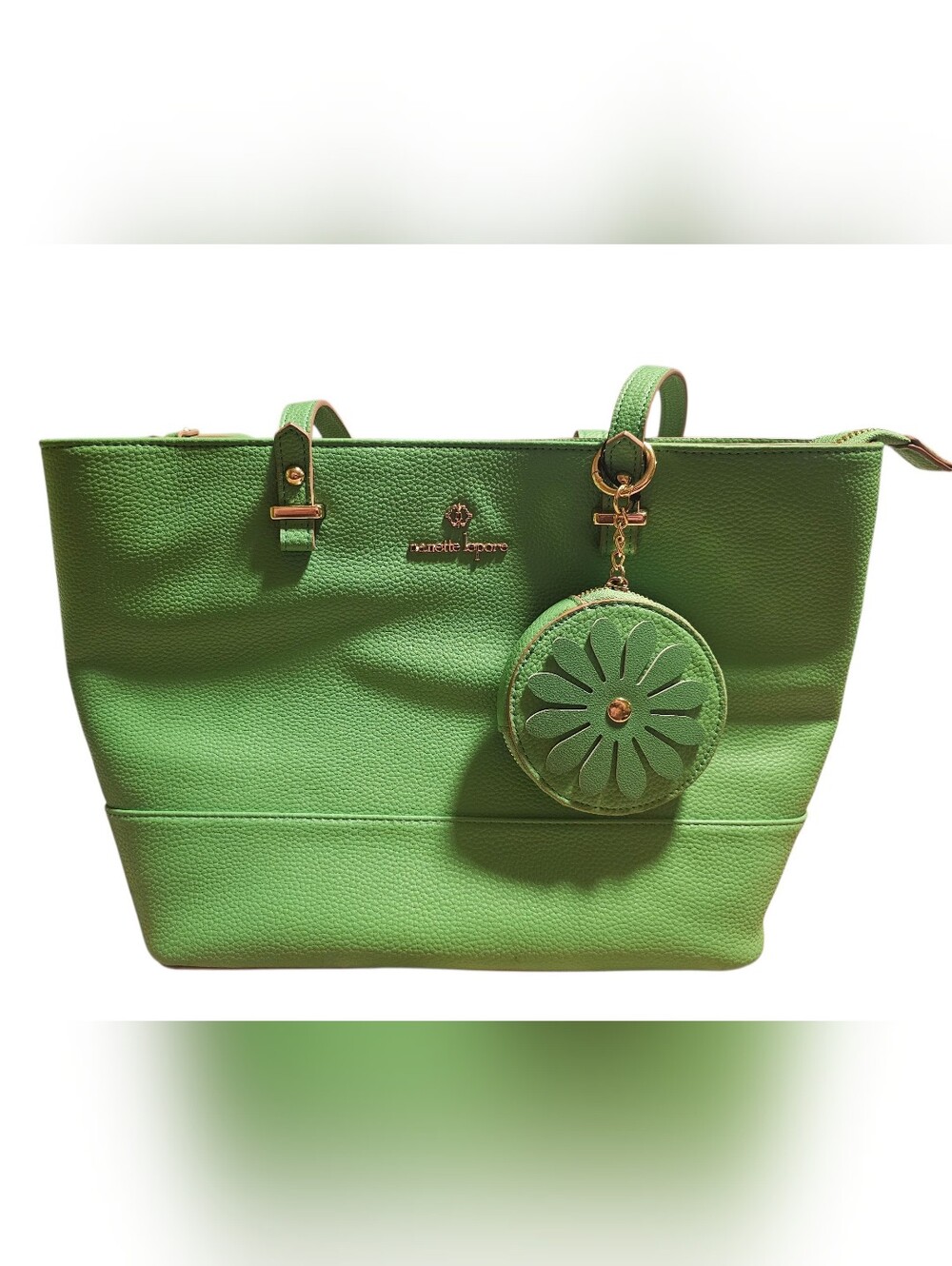 NANETTE LEAPORE Kelly Green Pebbled Vegan Leather Tote & Coin Purse